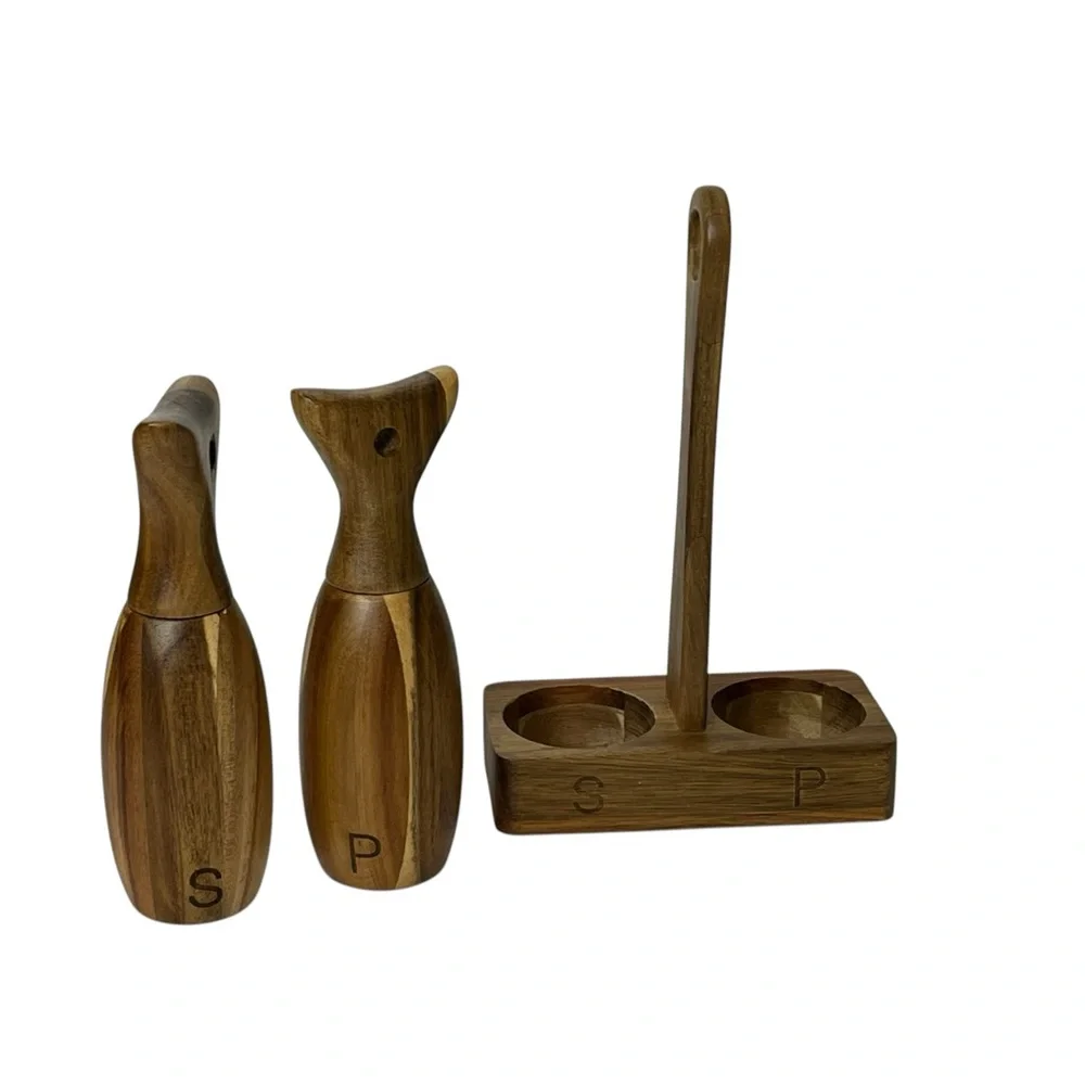 Acacia Wooden‎ Refillable Salt and Pepper Grinder Set With Tray